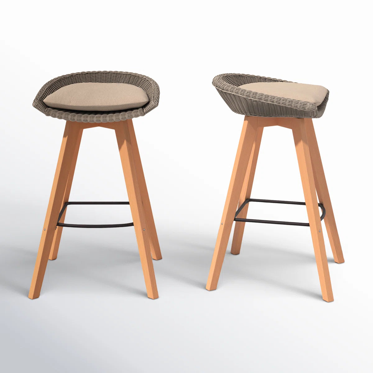 High-Density Polyethylene (HDPE) Wicker Outdoor Bar Stool with Cushion (Set of 2)