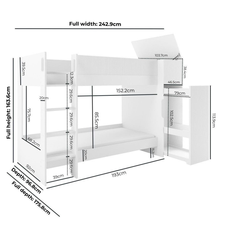 Liora White Ribbed Bunk Bed