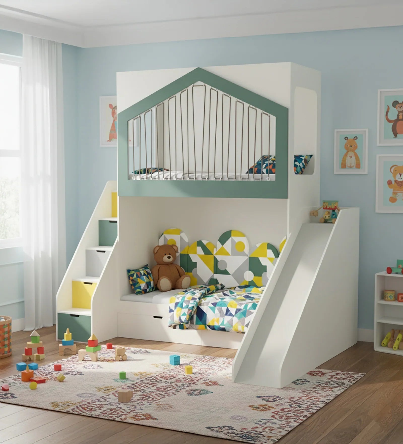 LumiNest Bunk Bed with Slide & Storage