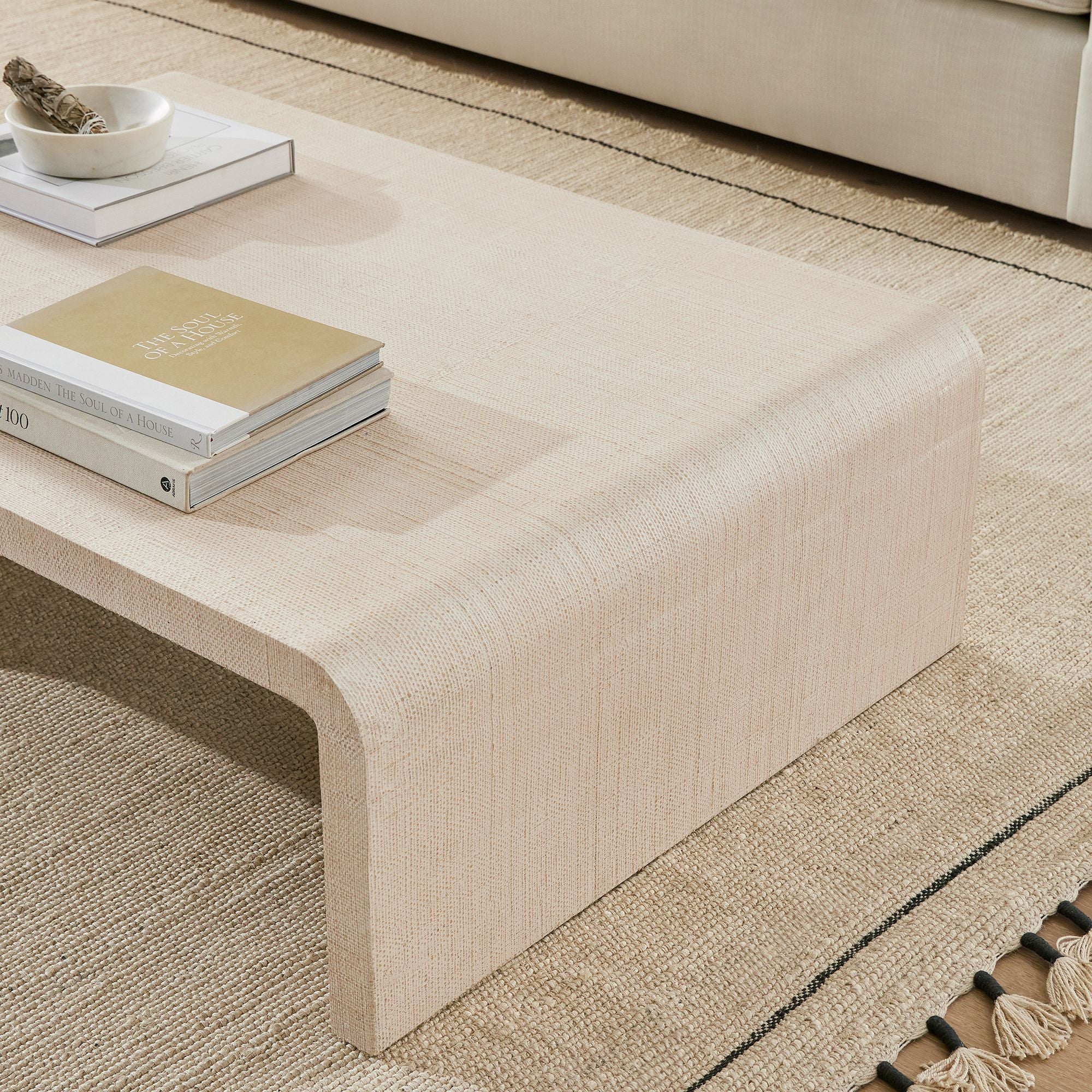 Lunara Whitewash Raffia Coffee Table