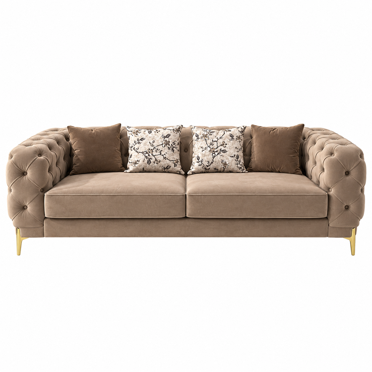 Classic Chesterfield-Style 6-Seater Sofa Set (3+2+1) with Gold Accent Legs | Customizable Size & Color