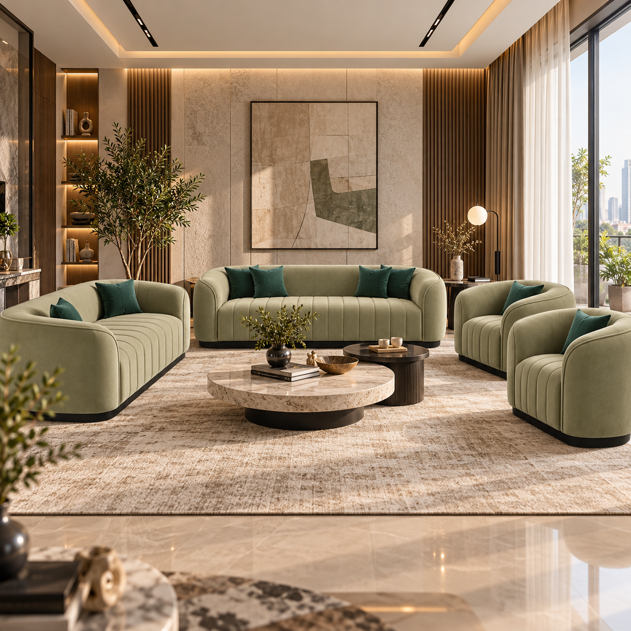 Luxurious 7-Seater Channel-Tufted Sofa Set (3+2+1+1) | Fully Customizable in Size & Color