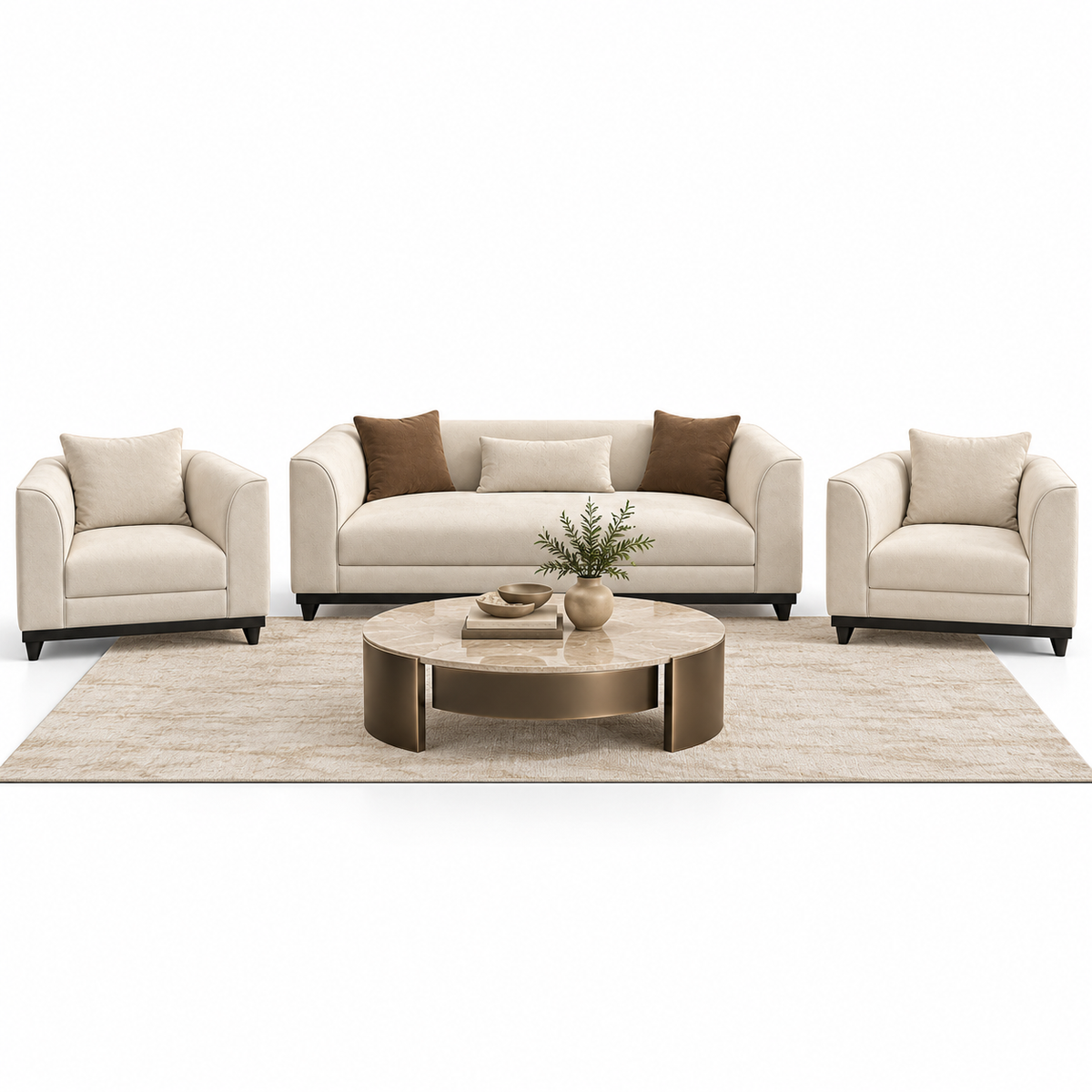 Modern Italian 5-Piece Living Room Sofa Suite (3-Seater & 2 Accent Armchairs)
