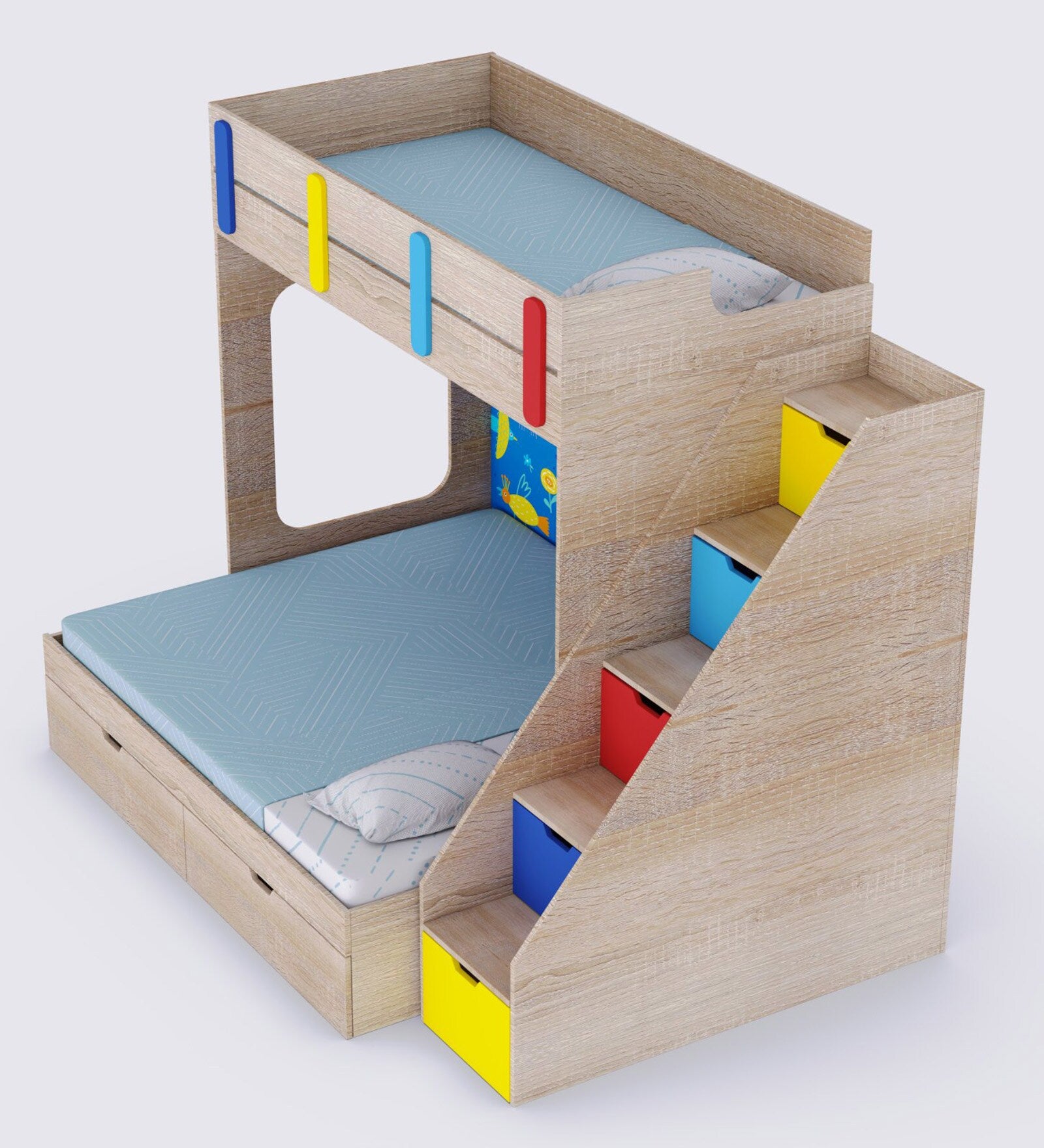 Mirelle White Wooden Bunk Bed with Drawer Storage