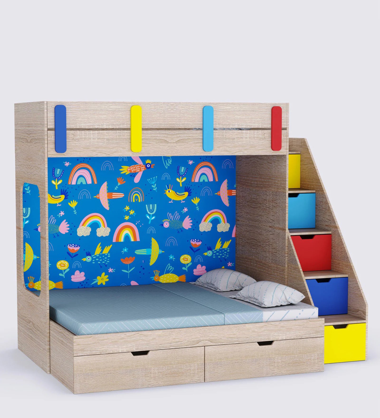 Mirelle White Wooden Bunk Bed with Drawer Storage