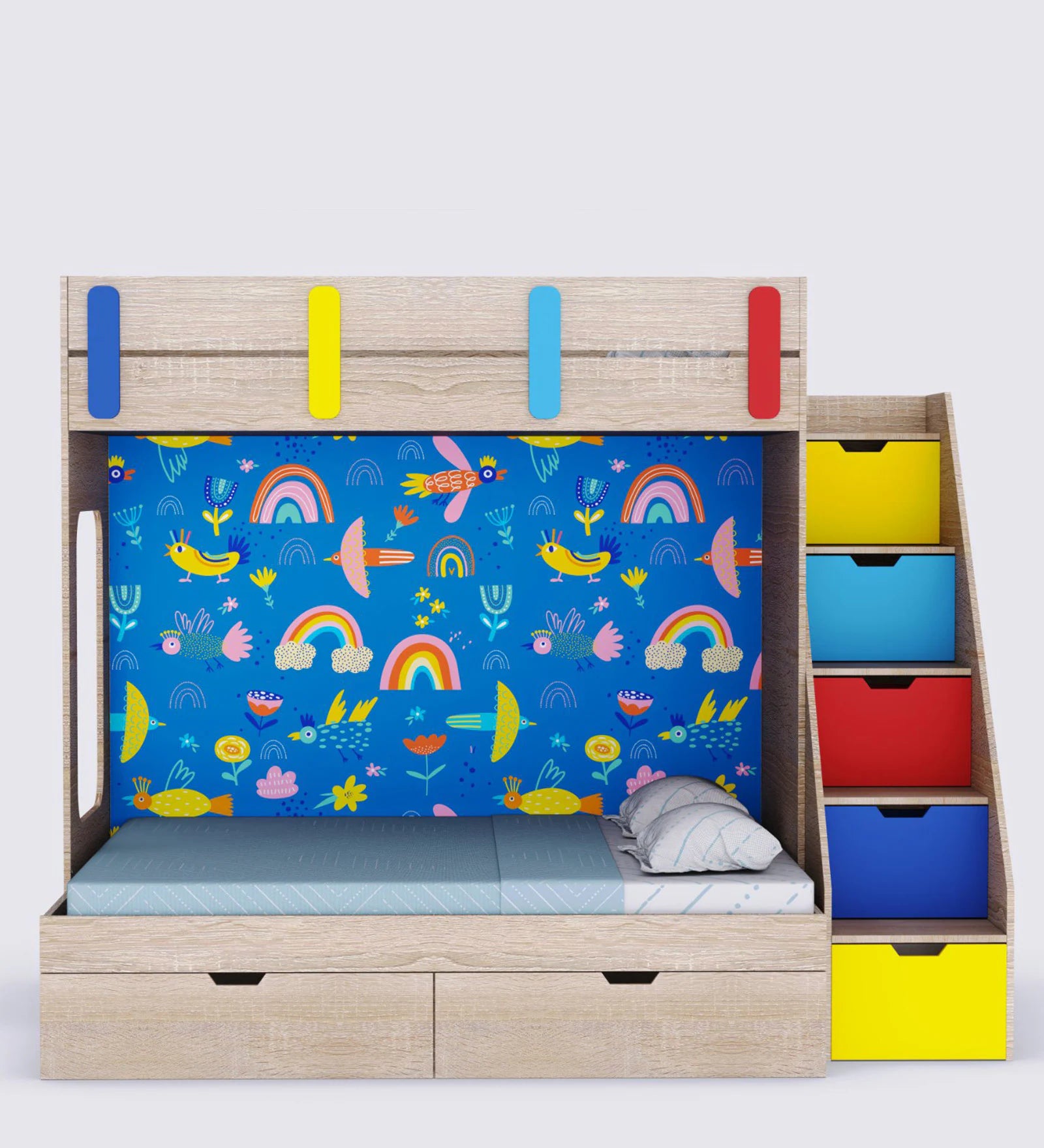 Mirelle White Wooden Bunk Bed with Drawer Storage