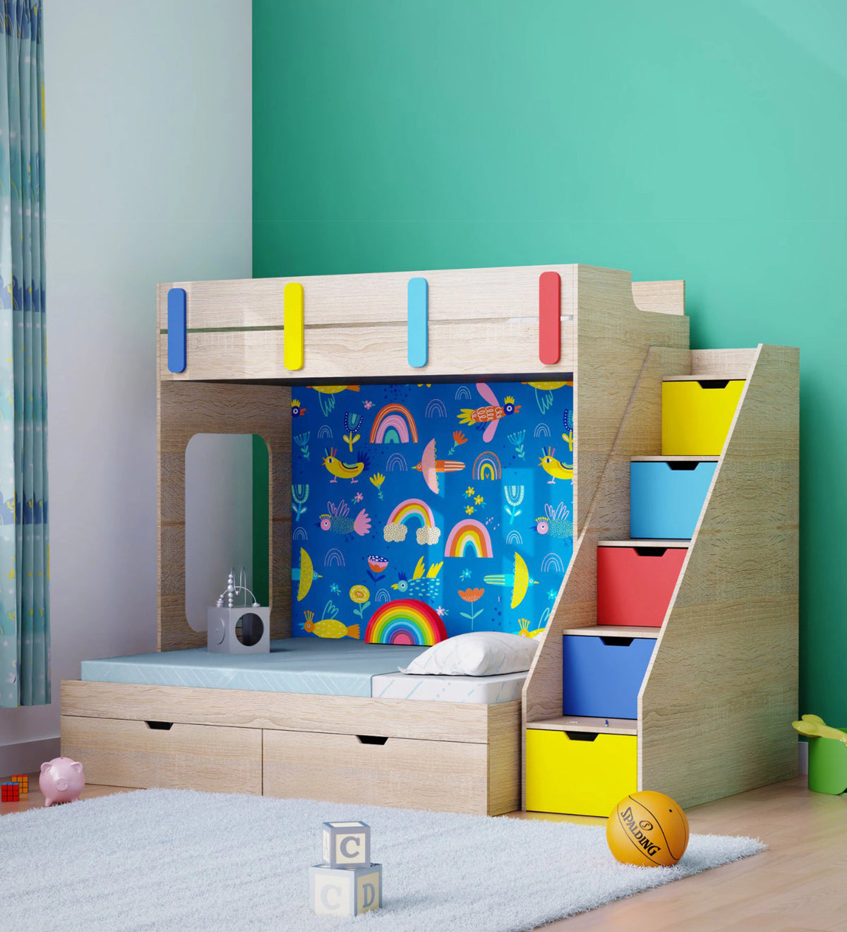 Mirelle White Wooden Bunk Bed with Drawer Storage