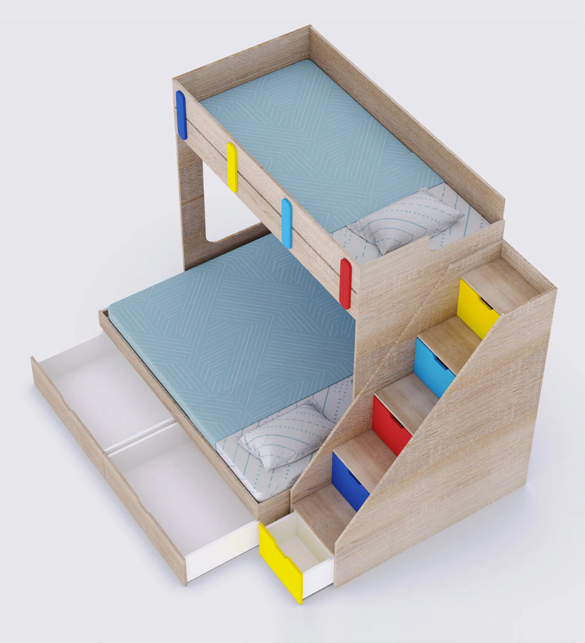 Mirelle White Wooden Bunk Bed with Drawer Storage