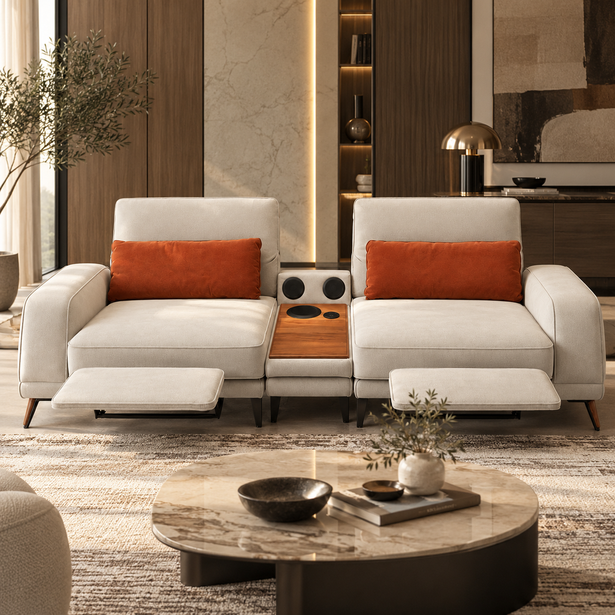 Double Recliner Sofa with Central Console
