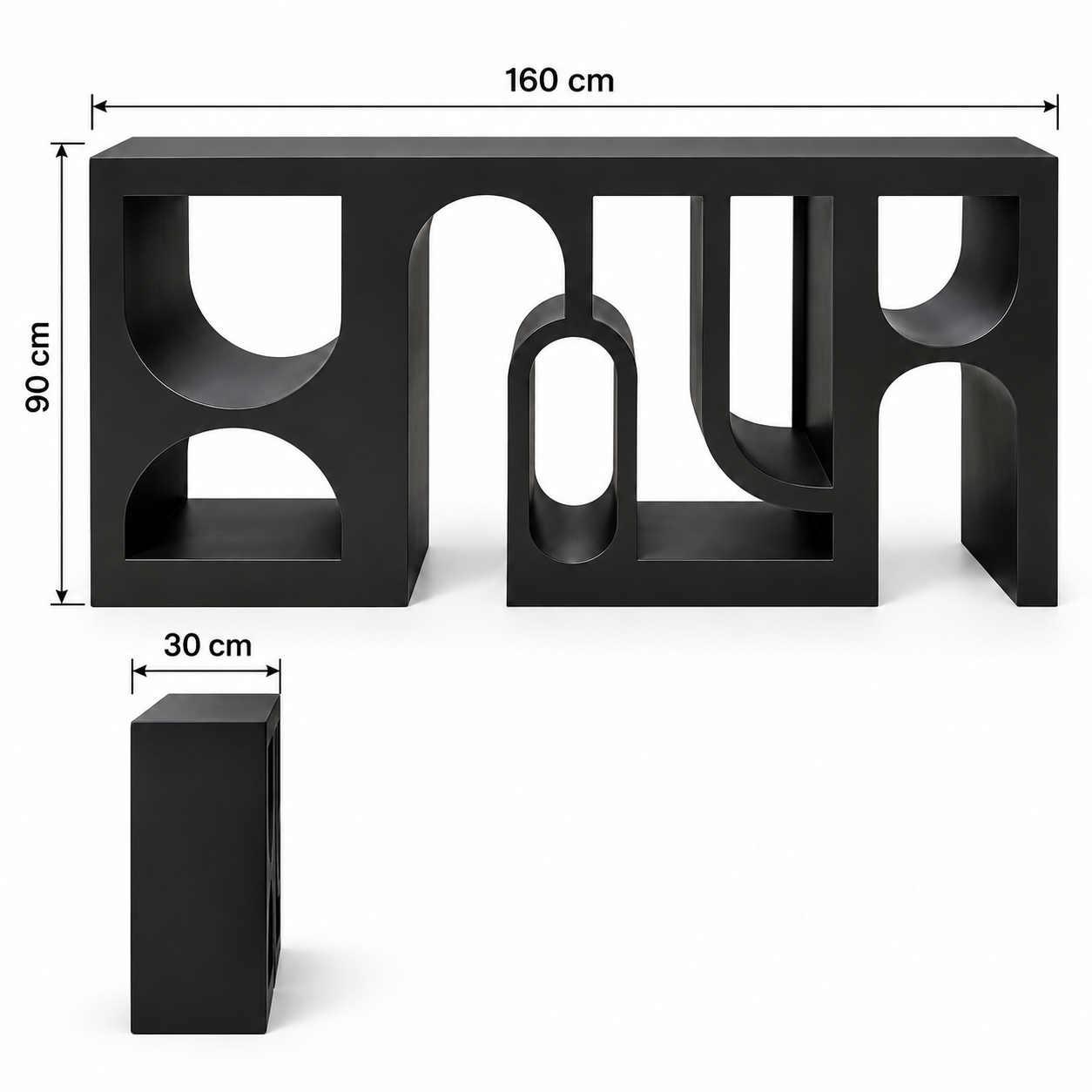 Sculptural Black Geometric Console Table with Arch Cutouts