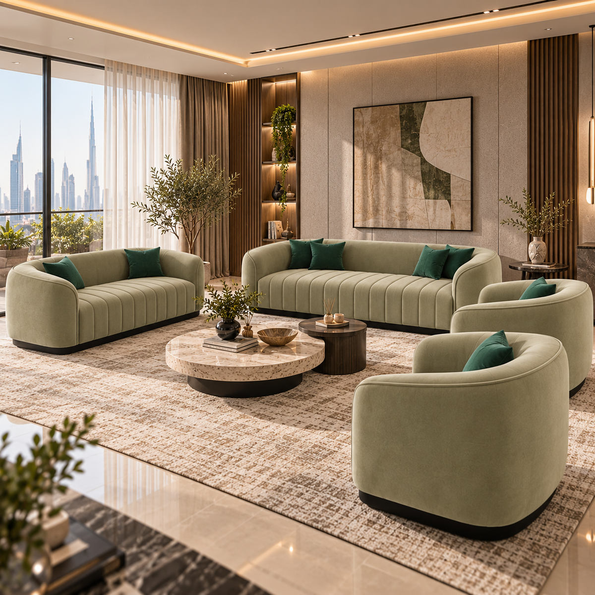 Luxurious 7-Seater Channel-Tufted Sofa Set (3+2+1+1) | Fully Customizable in Size & Color