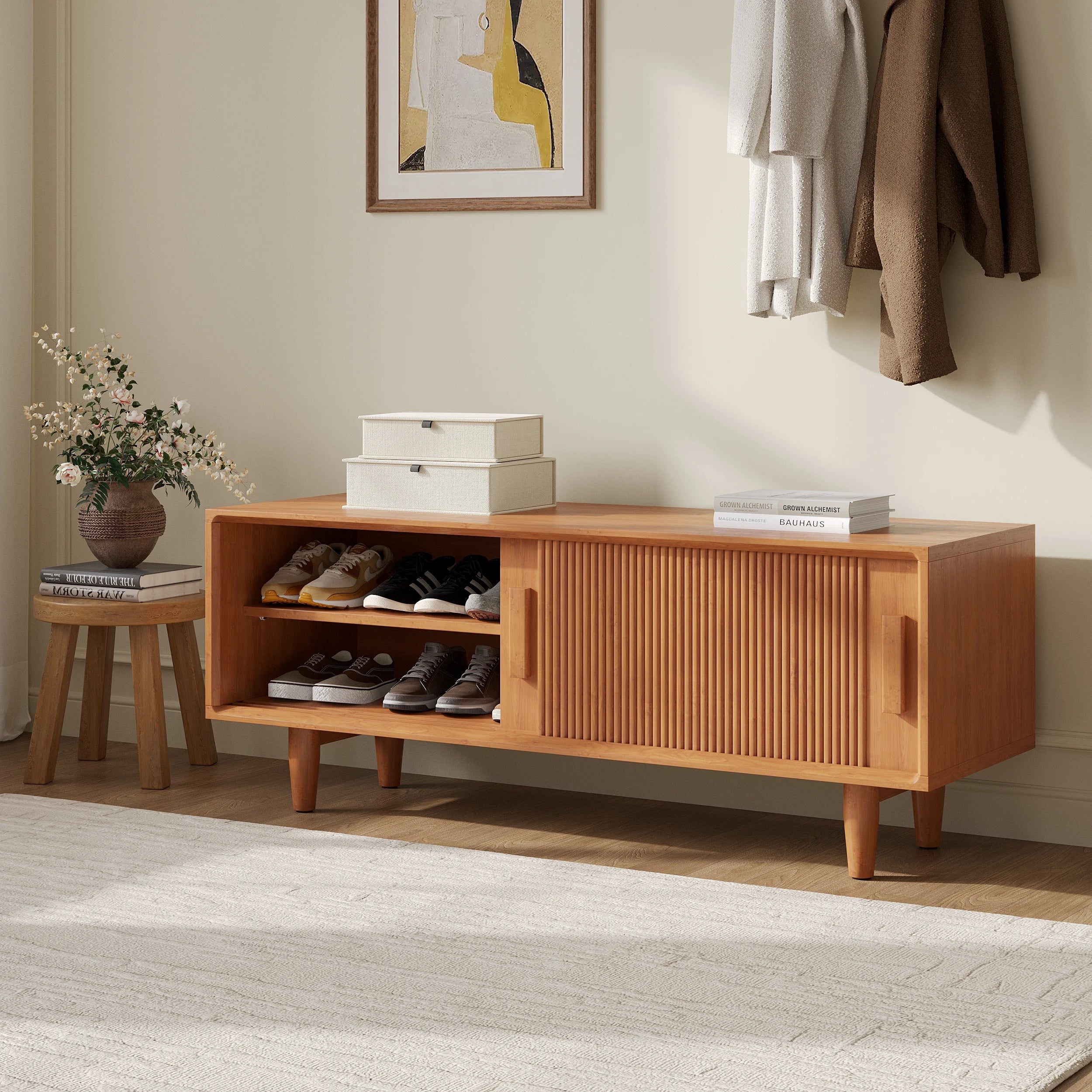 Oakley Solid Wood Shoe Rack Bench