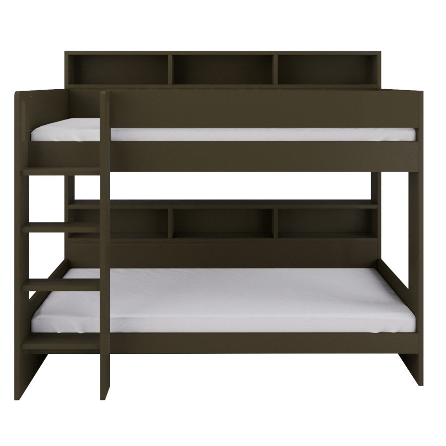 Olivea Dark Olive Wooden Bunk Bed with Storage