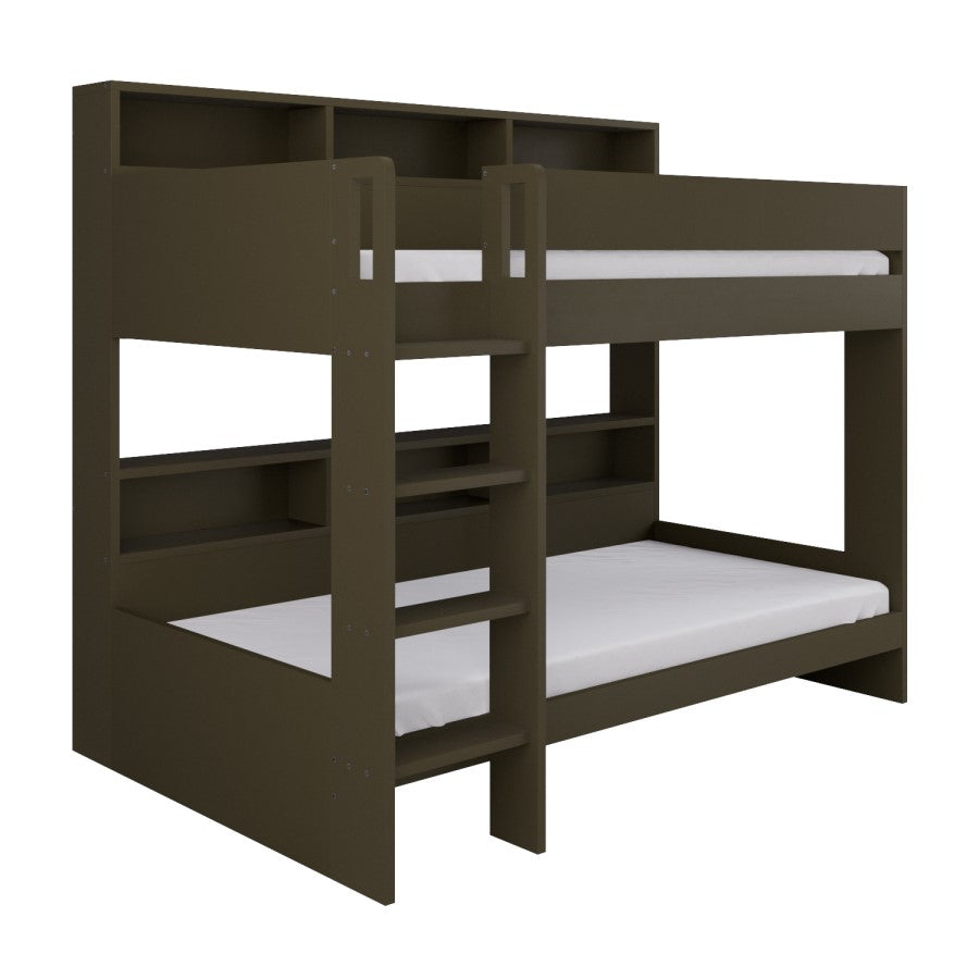 Olivea Dark Olive Wooden Bunk Bed with Storage