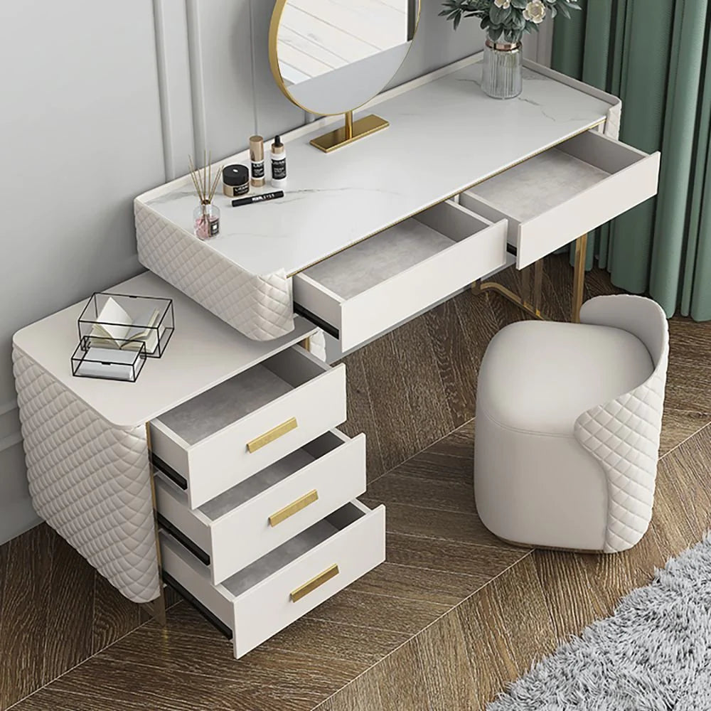Glass Vanity Sideboard with Drawers and Stool