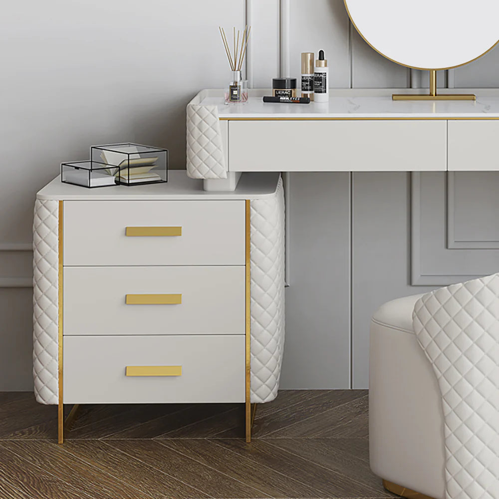 Glass Vanity Sideboard with Drawers and Stool
