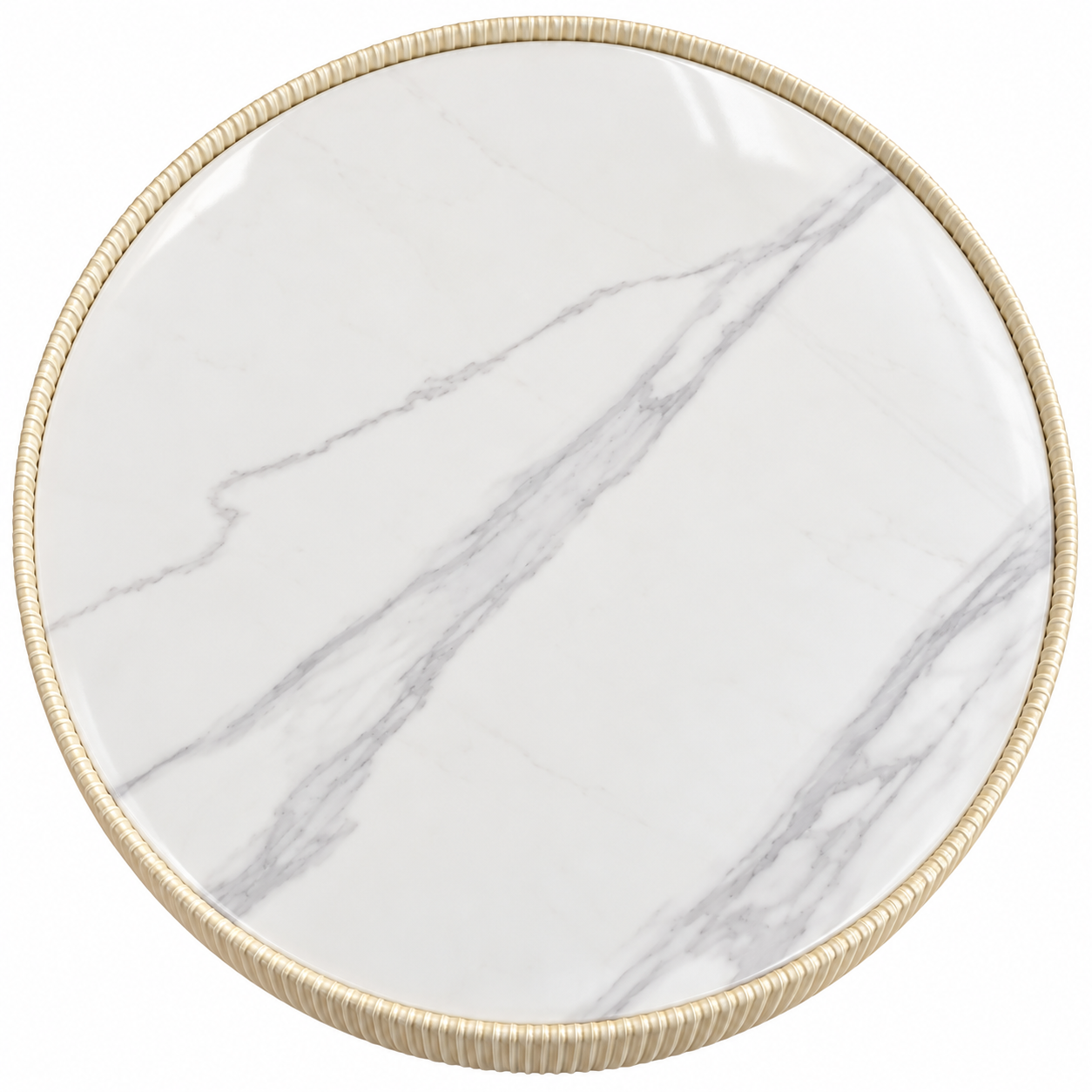 Fluted Bowl Coffee Table with White Marble Top & Brass Base