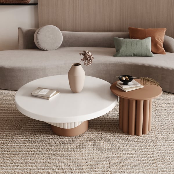 Round Wood Coffee Table Set