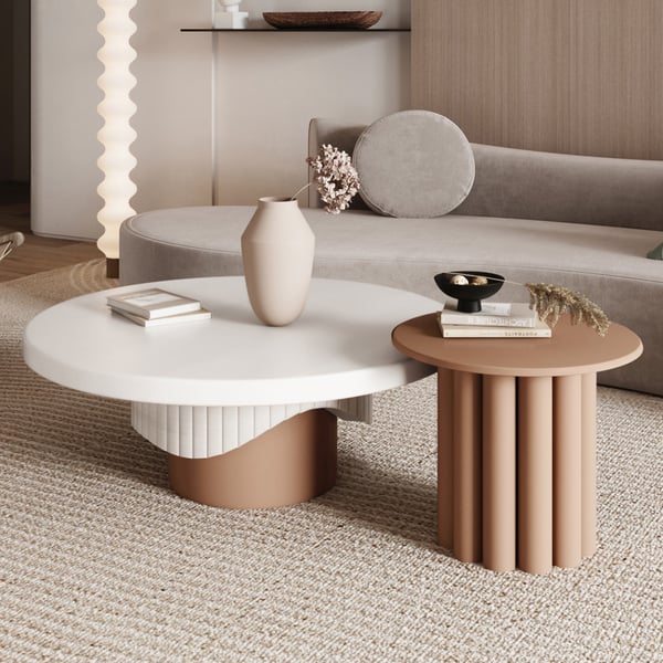 Round Wood Coffee Table Set