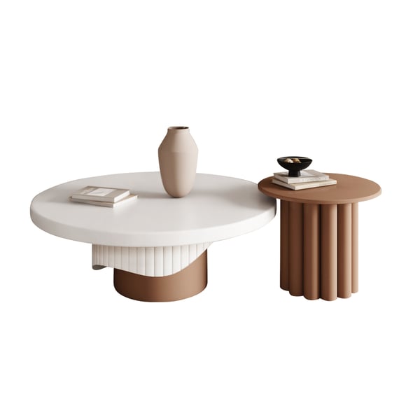 Round Wood Coffee Table Set