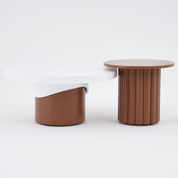 Round Wood Coffee Table Set