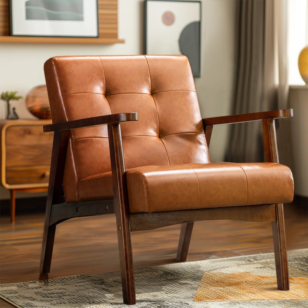 Rowan Tufted Faux Leather Armchair