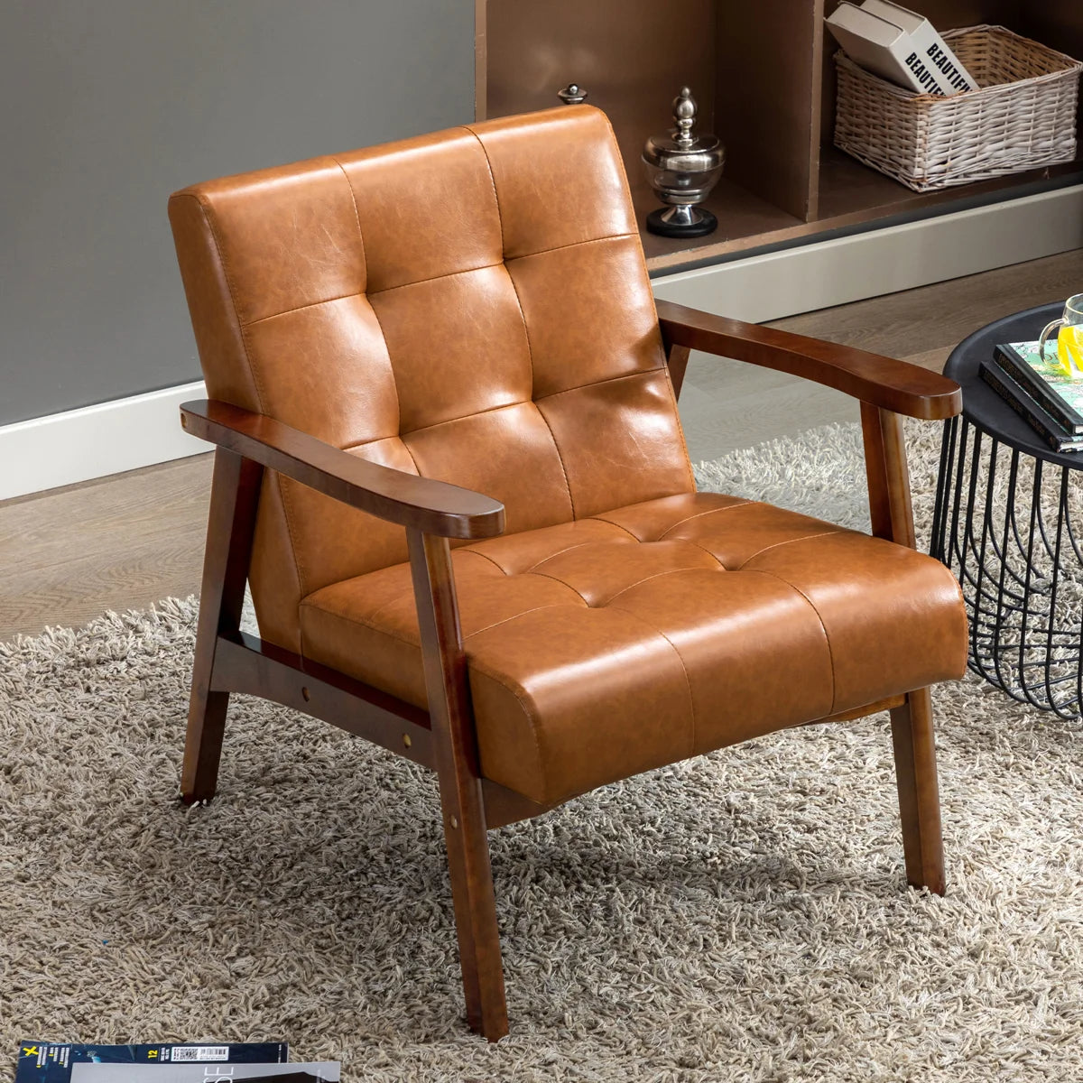 Rowan Tufted Faux Leather Armchair