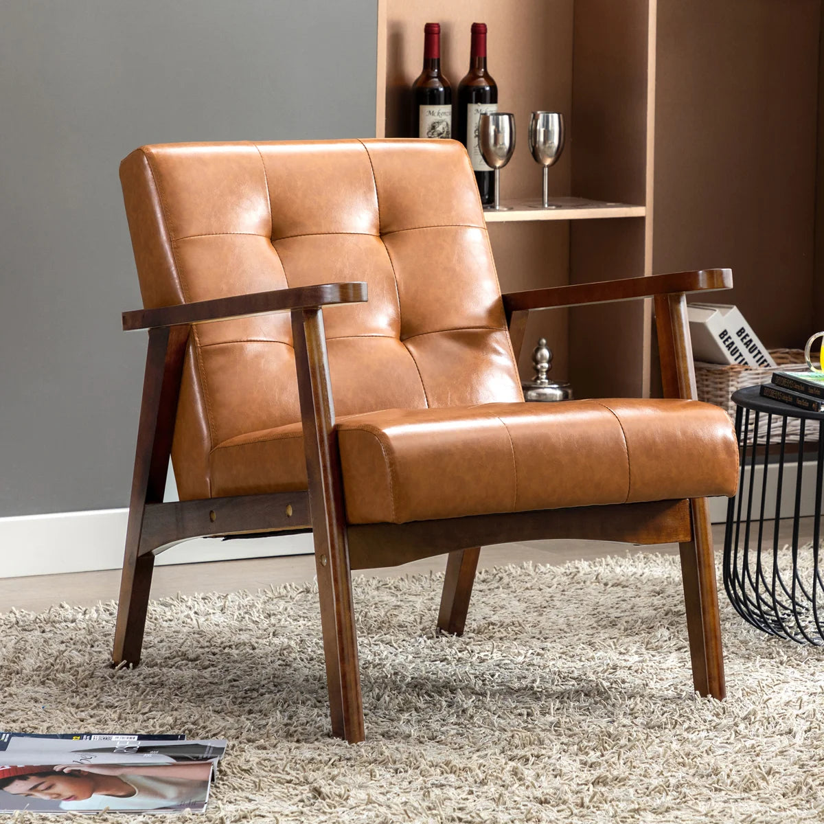 Rowan Tufted Faux Leather Armchair