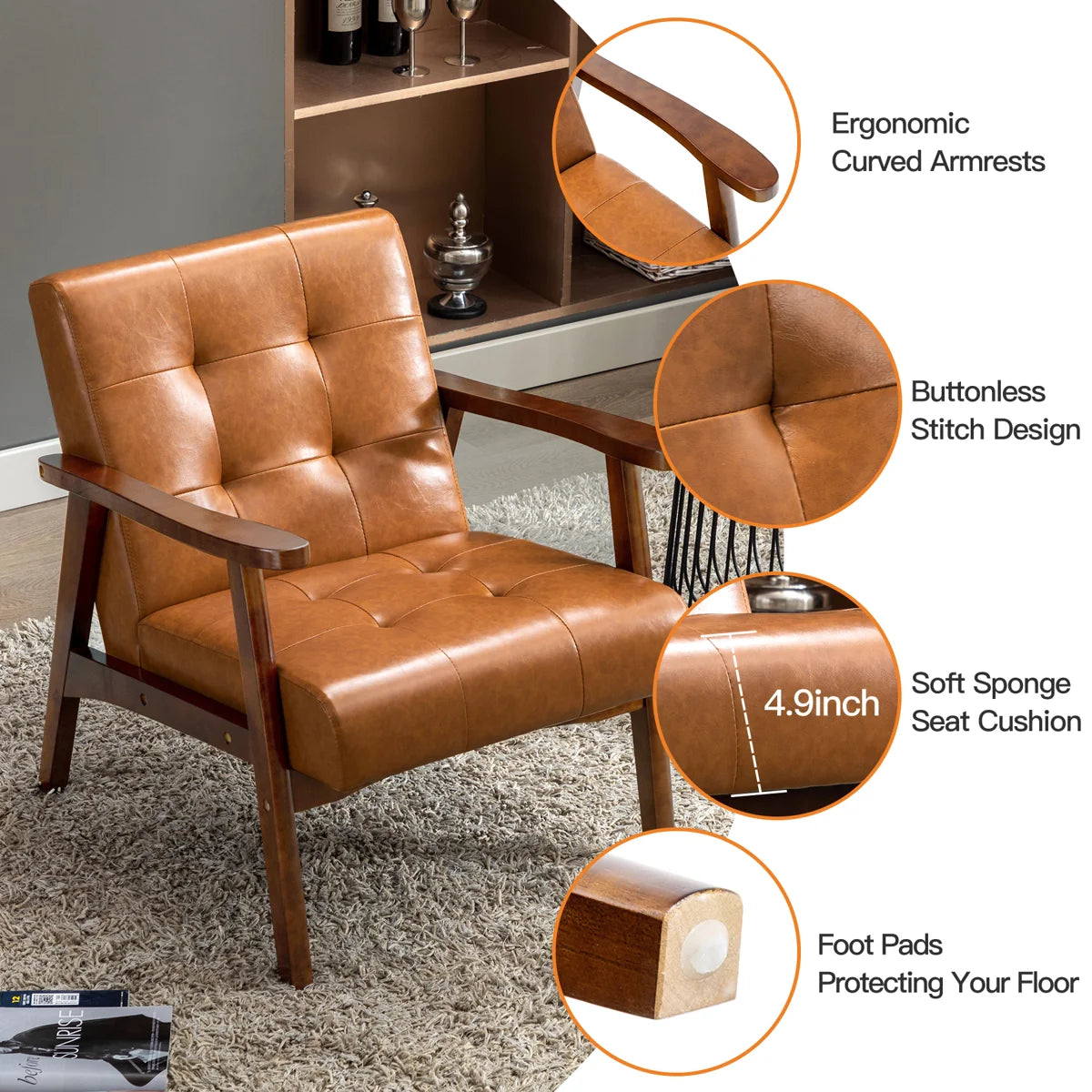 Rowan Tufted Faux Leather Armchair