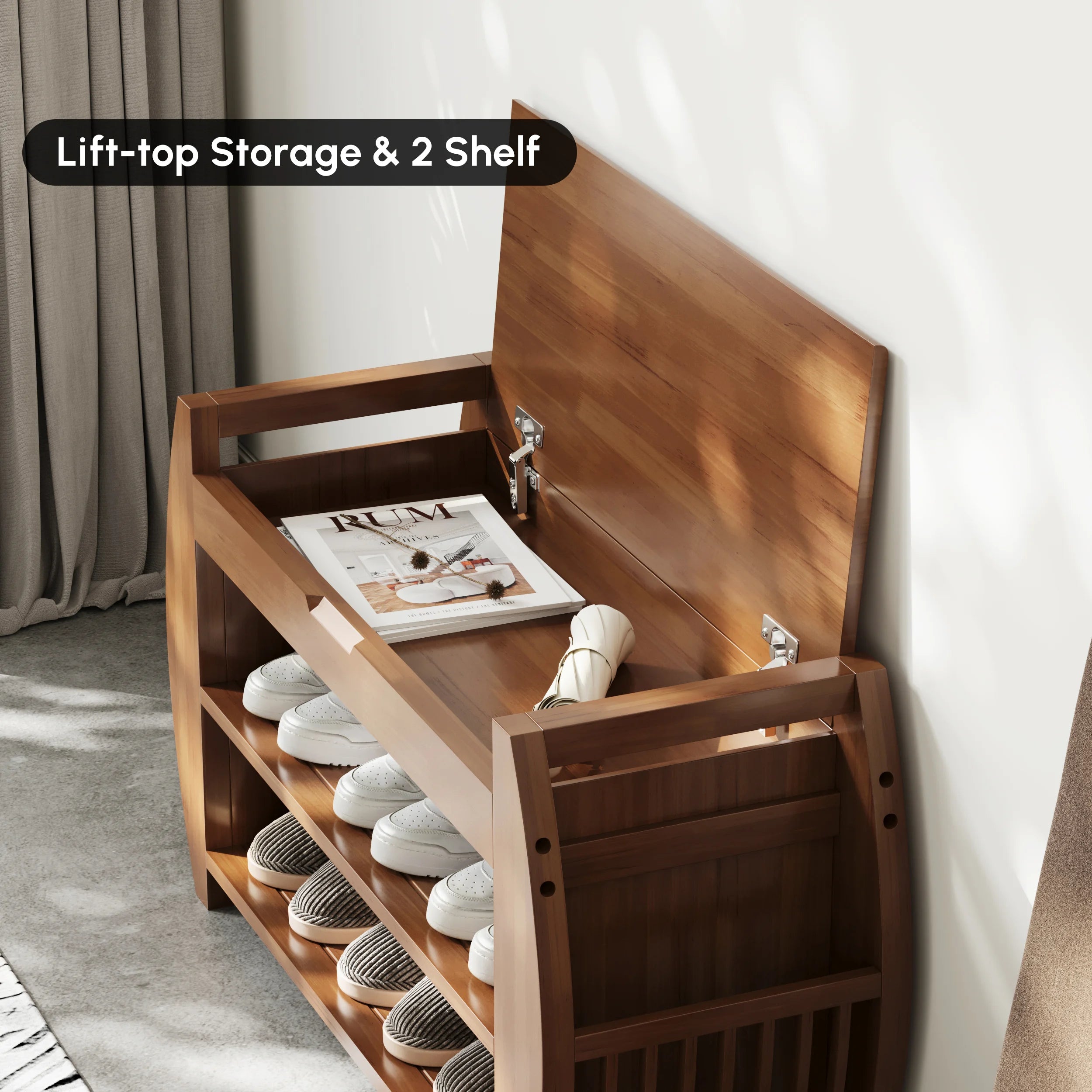 Rustic Flip-Top Shoe Rack Bench