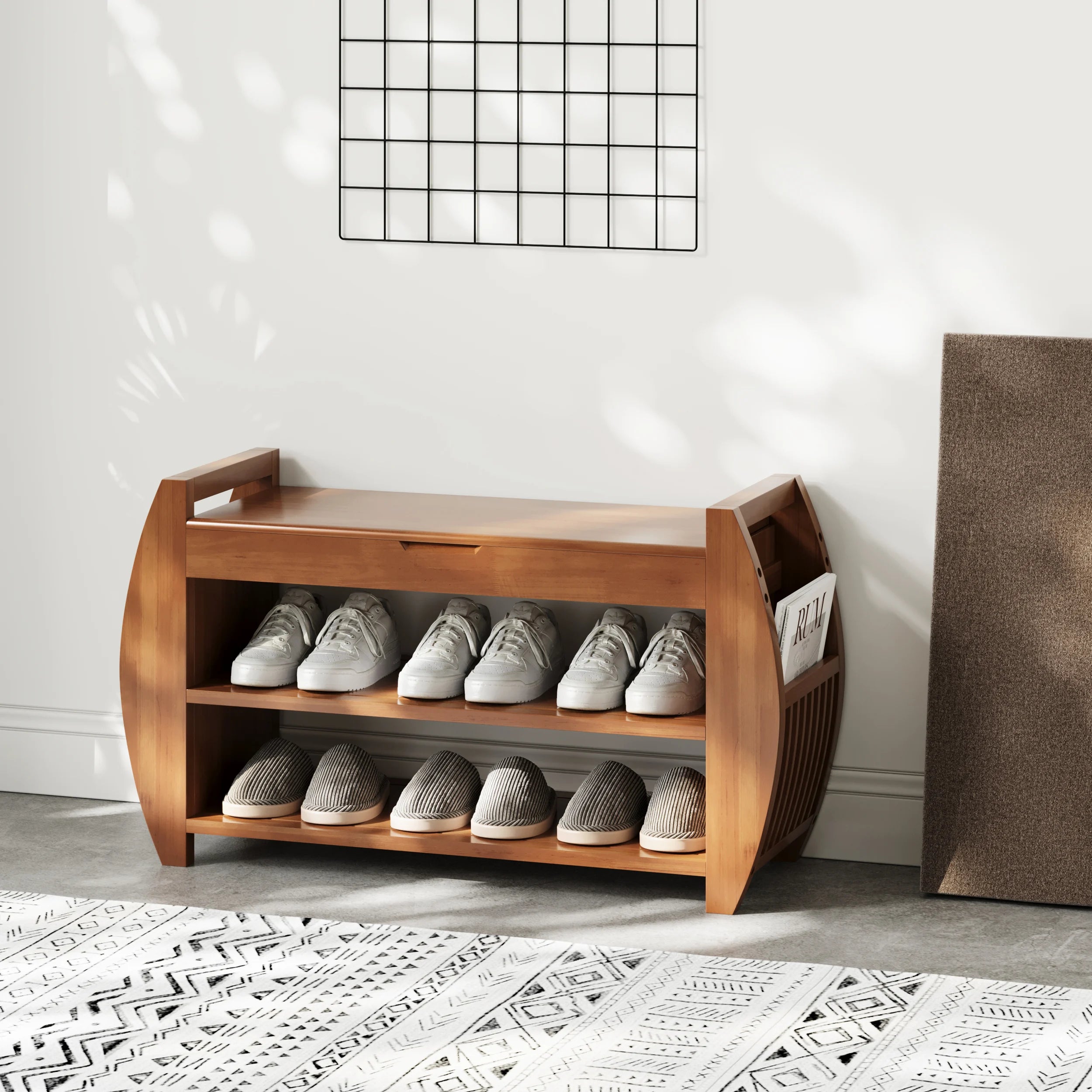 Rustic Flip-Top Shoe Rack Bench