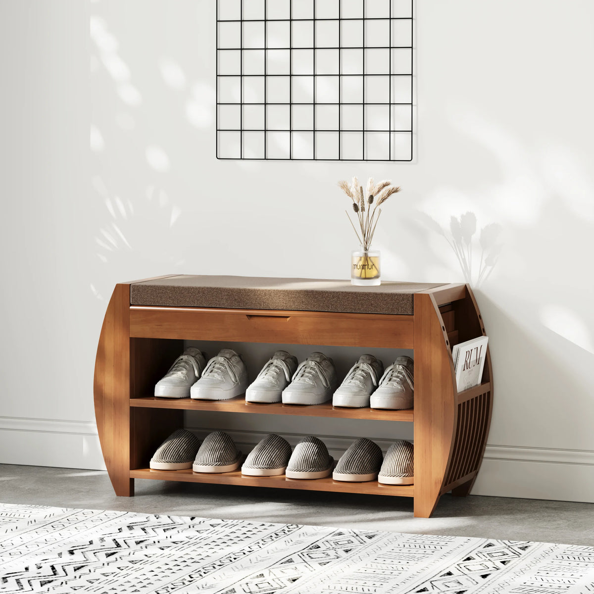 Rustic Flip-Top Shoe Rack Bench