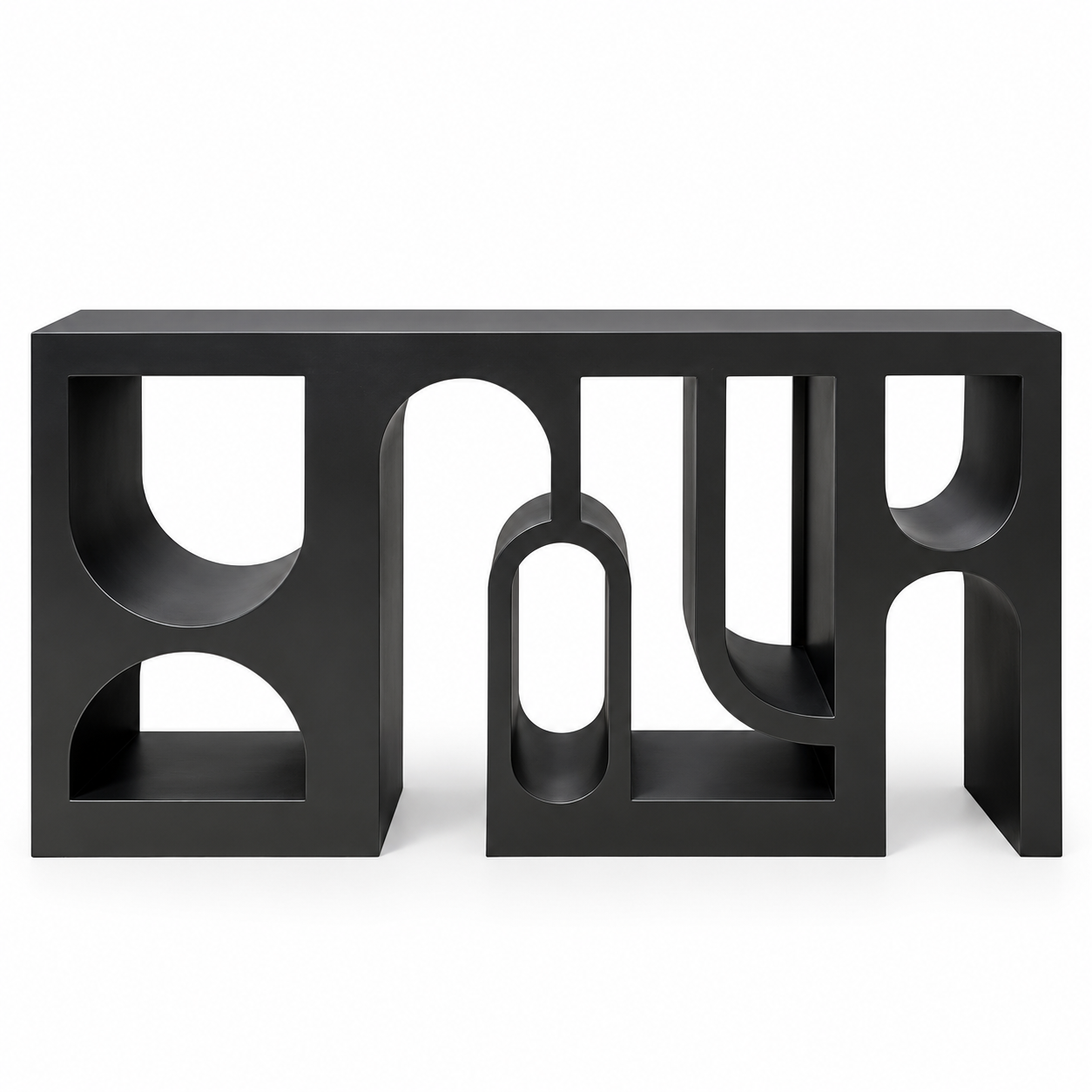 Sculptural Black Geometric Console Table with Arch Cutouts
