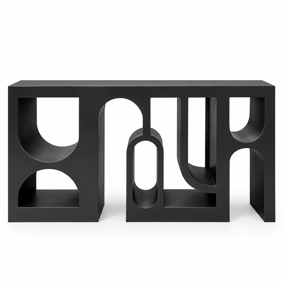 Sculptural Black Geometric Console Table with Arch Cutouts