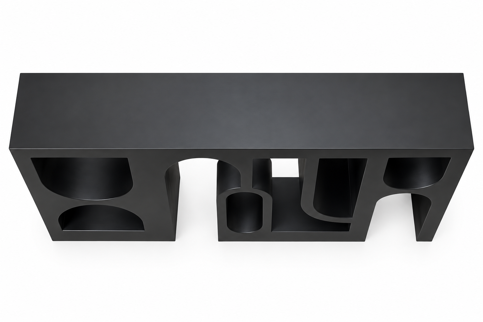 Sculptural Black Geometric Console Table with Arch Cutouts