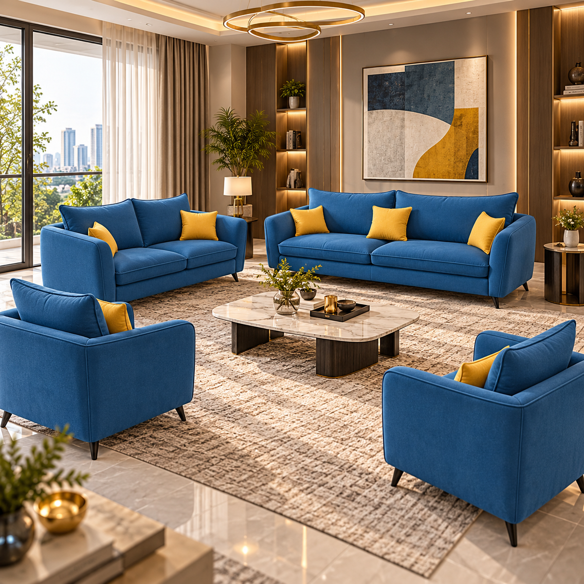 Pan Gulf Luxury Velvet 7-Seater Sofa Set