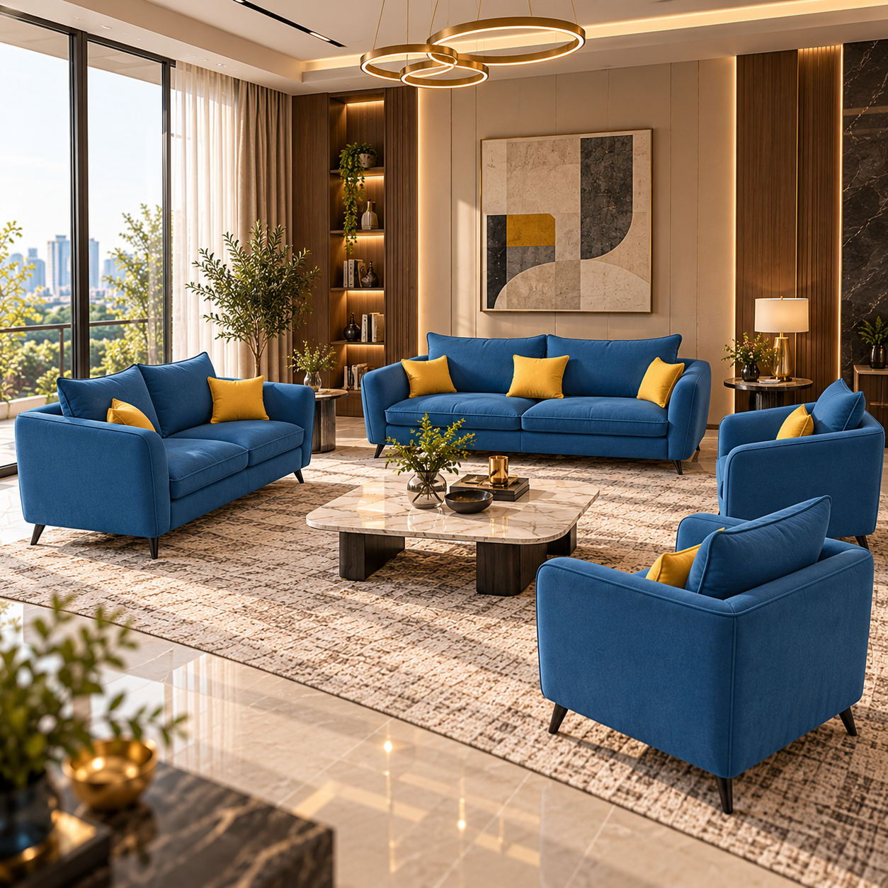 Pan Gulf Luxury Velvet 7-Seater Sofa Set