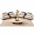 Modern Smart 3+3 Seater Sofa Set with Built-in Bluetooth Speaker, Cup Holders & Wood Console