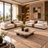 Modern Smart 3+3 Seater Sofa Set with Built-in Bluetooth Speaker, Cup Holders & Wood Console