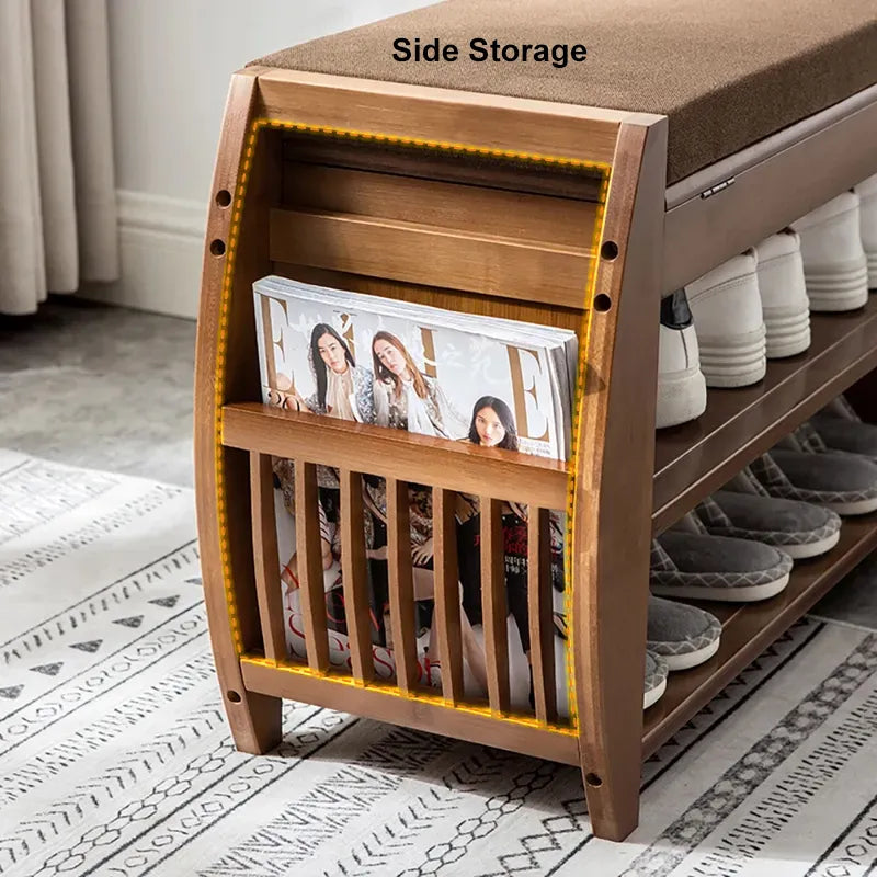 Upholstered Bench with Flip Top Storage Shoe Rack