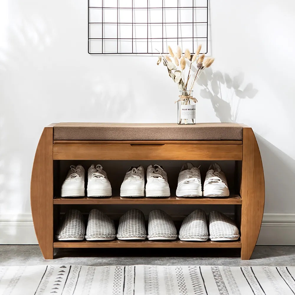 Upholstered Bench with Flip Top Storage Shoe Rack