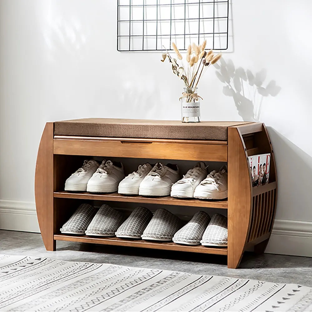 Upholstered Bench with Flip Top Storage Shoe Rack