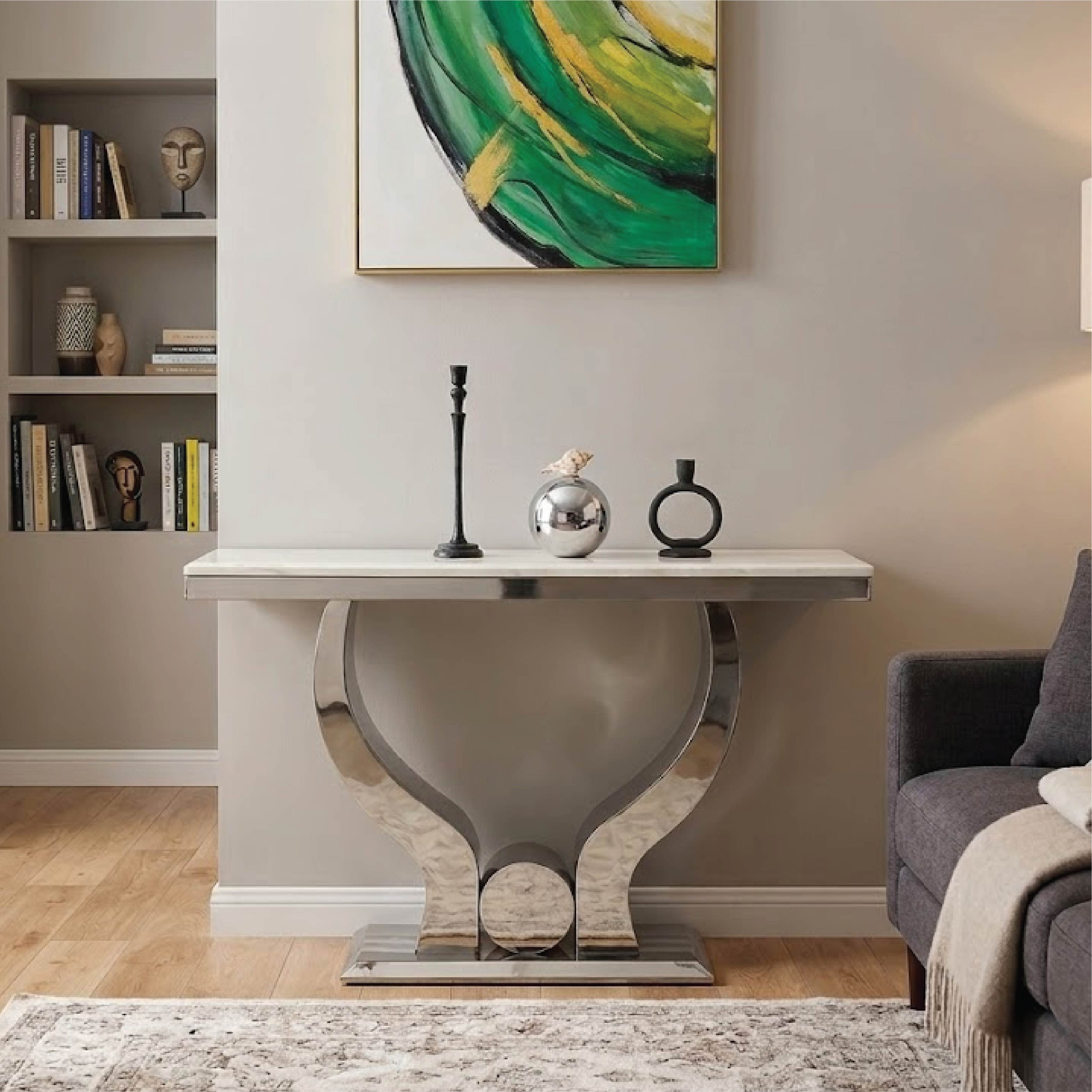 Luna Polished Stainless Steel Console Table