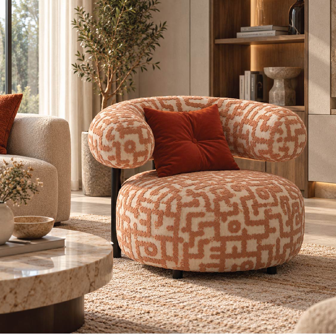 Patterned Accent Chair with Throw Pillow