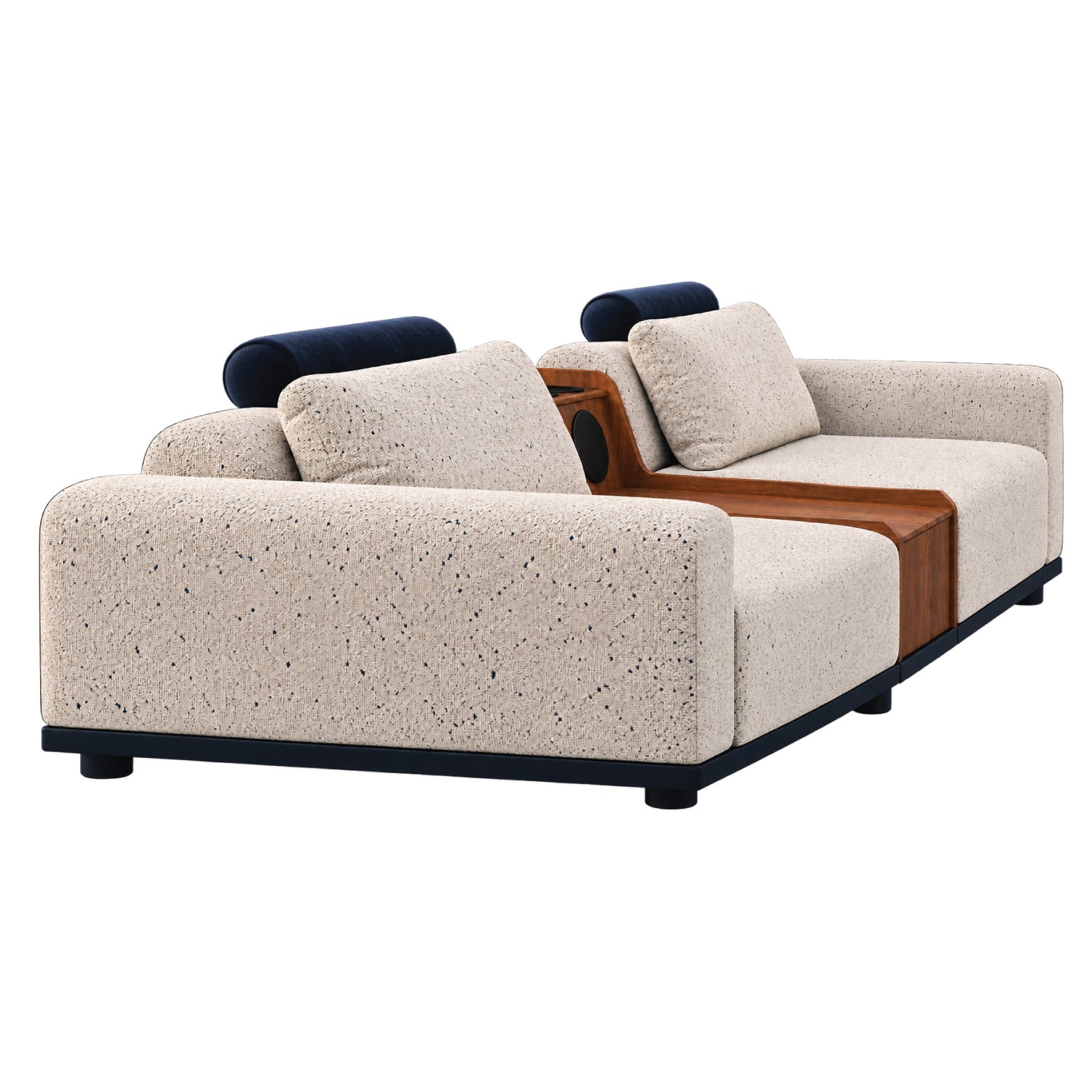 Modern Smart 3+2 Seater Sofa Set with Built-in Bluetooth Speaker, Cup Holders & Wood Console