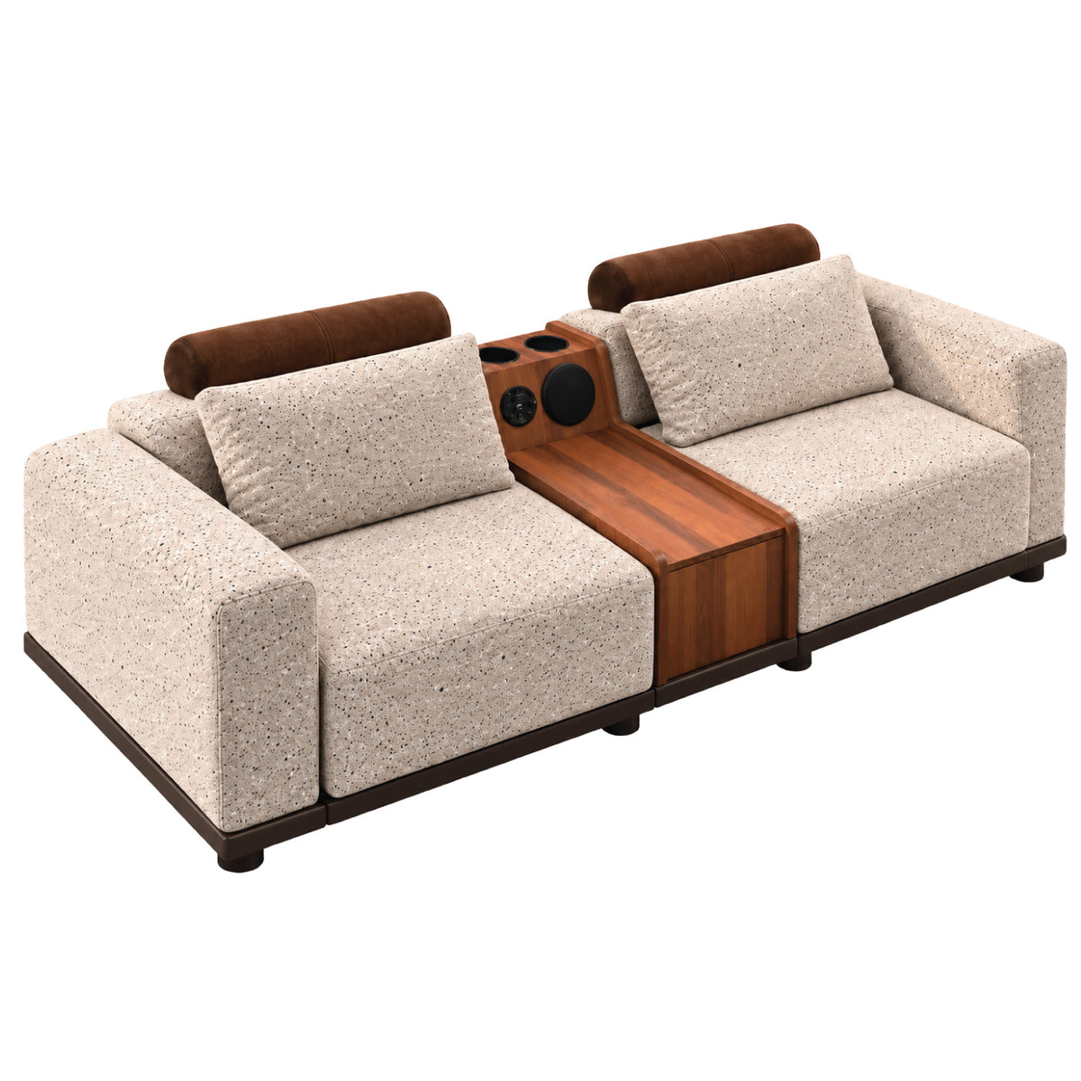Modern Smart 3+2 Seater Sofa Set with Built-in Bluetooth Speaker, Cup Holders & Wood Console