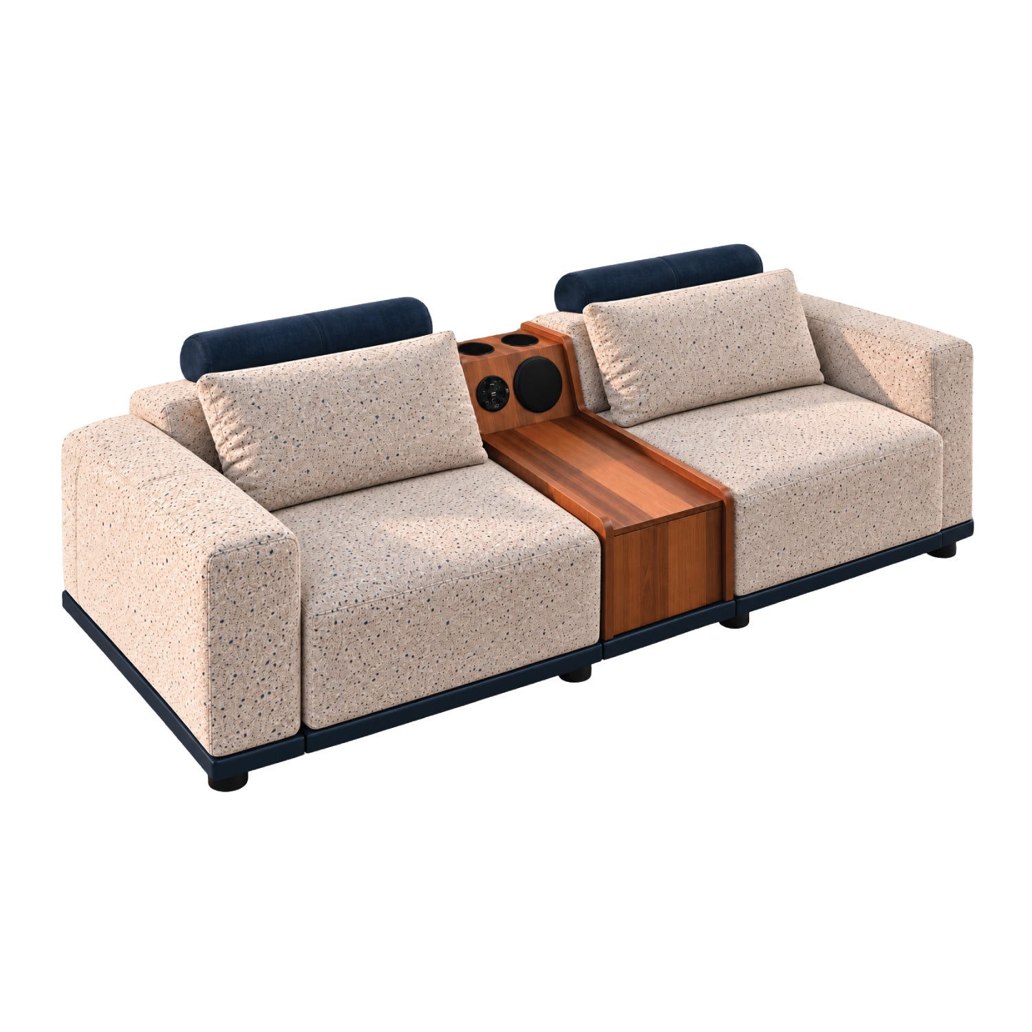 Modern Smart 3+2 Seater Sofa Set with Built-in Bluetooth Speaker, Cup Holders & Wood Console