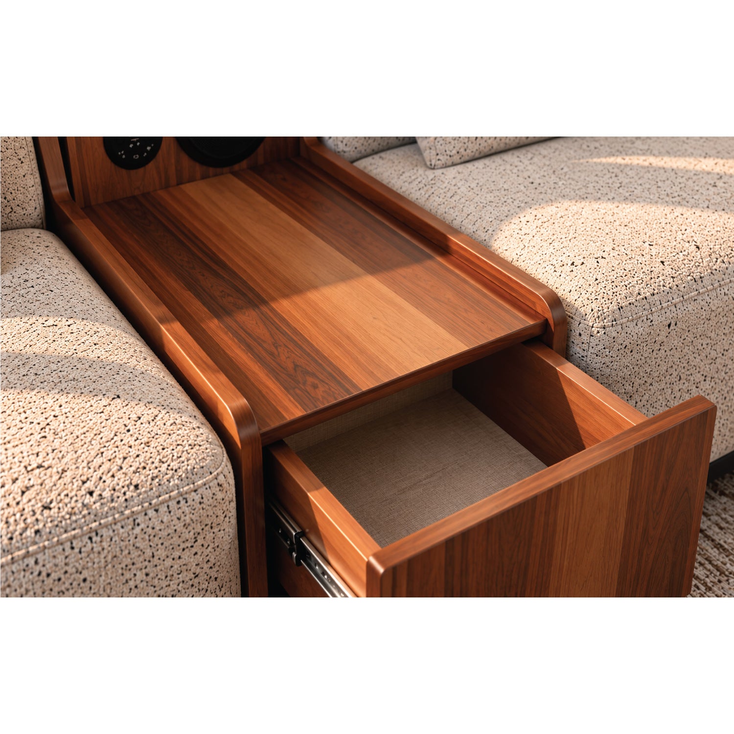 Modern Smart 3+2 Seater Sofa Set with Built-in Bluetooth Speaker, Cup Holders & Wood Console