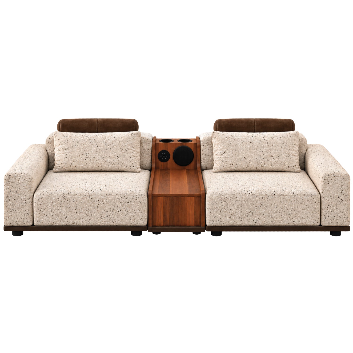 Modern Smart 3+2 Seater Sofa Set with Built-in Bluetooth Speaker, Cup Holders & Wood Console