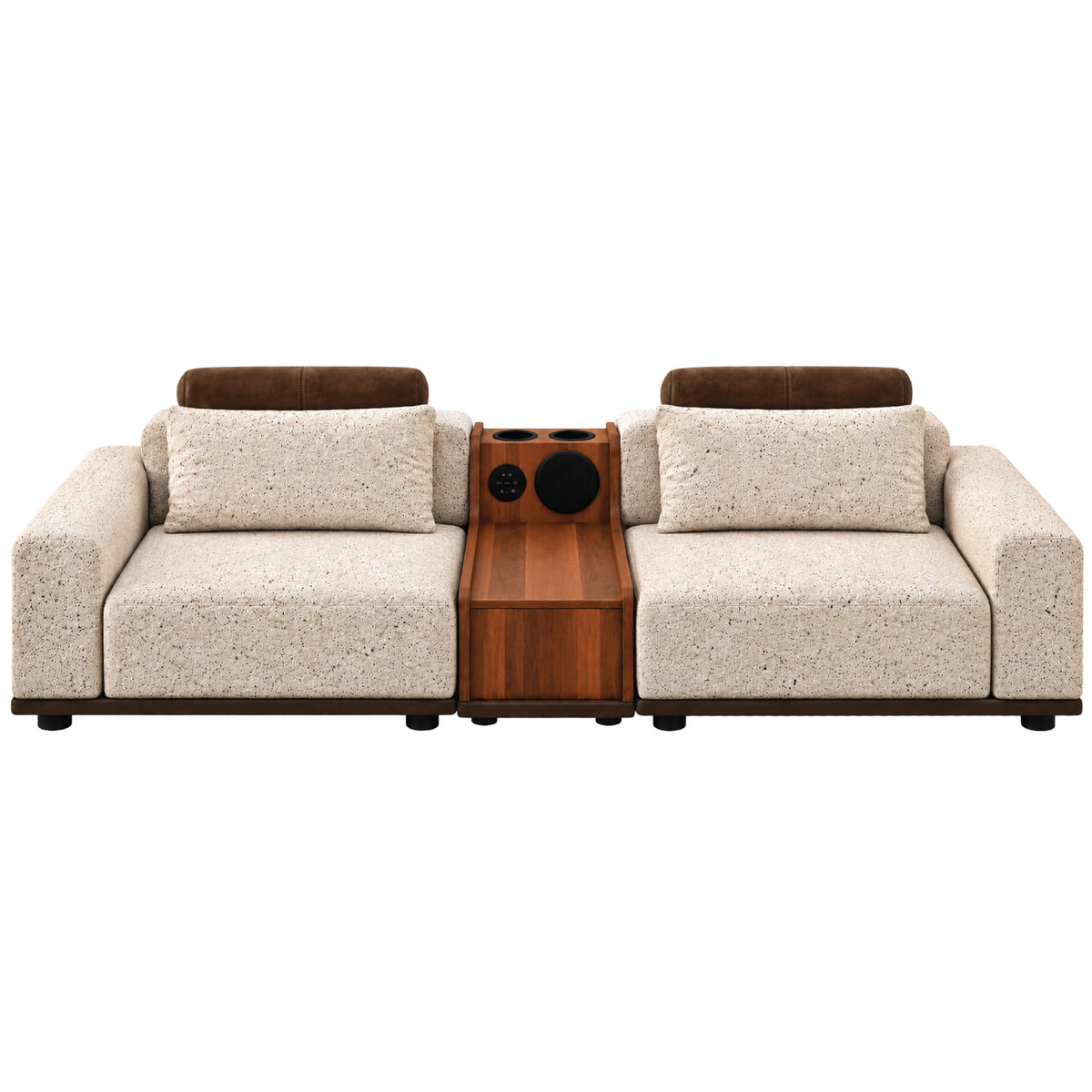 Modern Smart 3+2 Seater Sofa Set with Built-in Bluetooth Speaker, Cup Holders & Wood Console